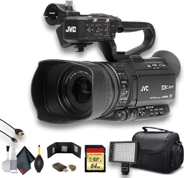 Alt view image 6 of 6 - JVC UHD 4K Streaming Camcorder W/ 64GB Memory Card, HDMI Cable, Case, LED Light, Cleaning Kit and more. Professional Bundle
