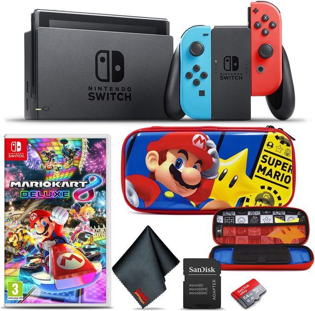 Nintendo Switch Neon Blue/Red Console and Kart Mario Case, Deluxe, More with 8