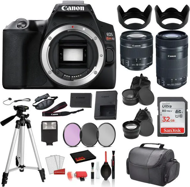 Main image of Canon EOS Rebel SL3 Digital SLR Camera with 18-55mm Lens + EF-S 55-250mm Lens Bundle: SanDisk 32gb SD +  Filters + MORE