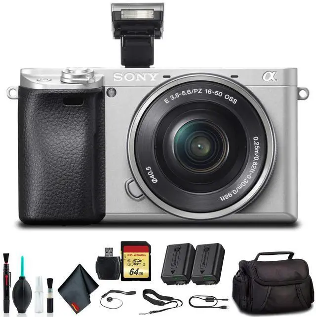 Main image of Sony Alpha a6300 Mirrorless Camera with 16-50mm Lens Silver ILCE-6300L/S With Soft Bag, Additional Battery, 64GB Memory Card, Card Reader , Plus Essential Accessories
