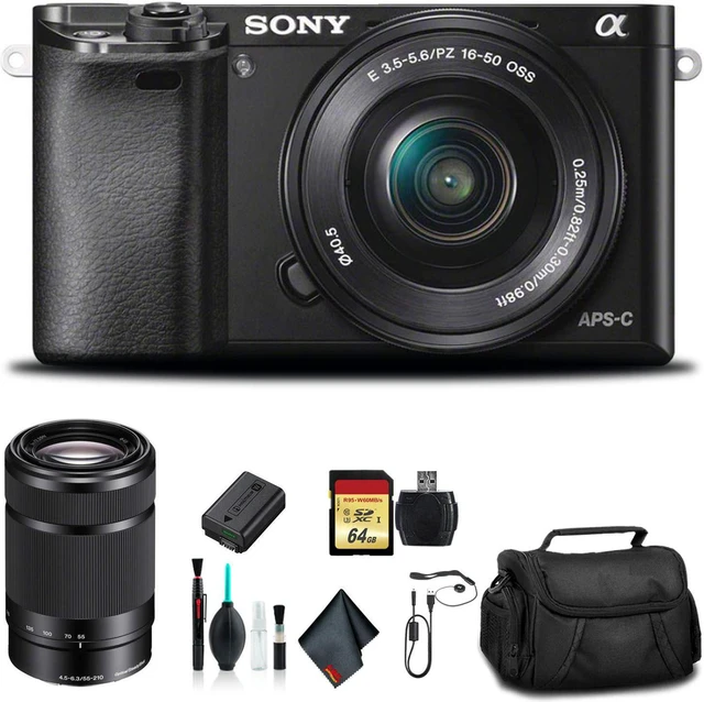 Alt view image 6 of 6 - Sony Alpha a6000 Mirrorless Camera with 16-50mm and 55-210mm Lenses ILCE6000Y/B With Soft Bag, Additional Battery, 64GB Memory Card, Card Reader , Plus Essential Accessories