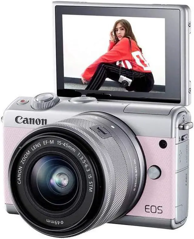 Alt view image 2 of 2 - Canon EOS M100 Mirrorless Camera w/ 15-45mm Lens - Wi-Fi, Bluetooth, and NFC Enabled (Pink) (International Model)