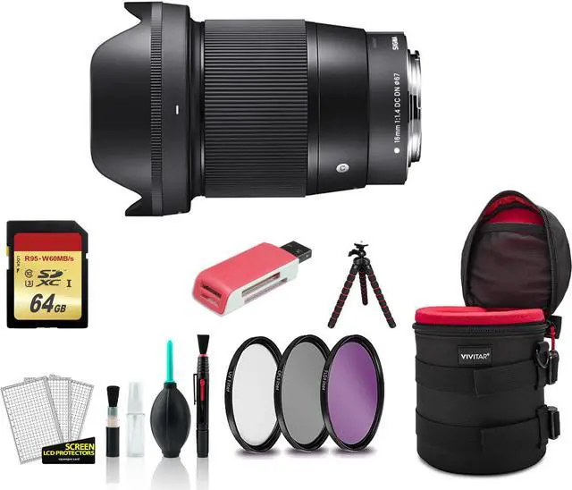 Main image of Sigma 16mm Contemporary Lens f/1.4 DC DN for Micro Four Thirds 402963 with Filter Kit + 64GB Memory Card + More