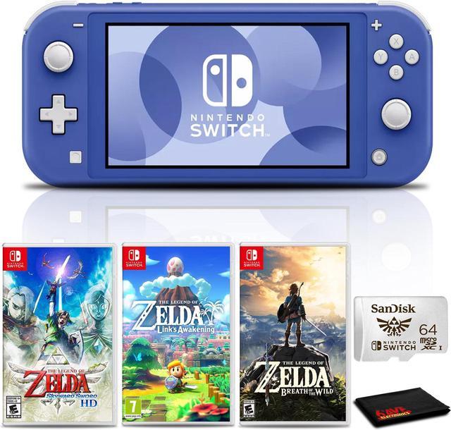 Nintendo Switch Lite Console (Blue) with 64GB microSD and 3-Pk Zelda Games