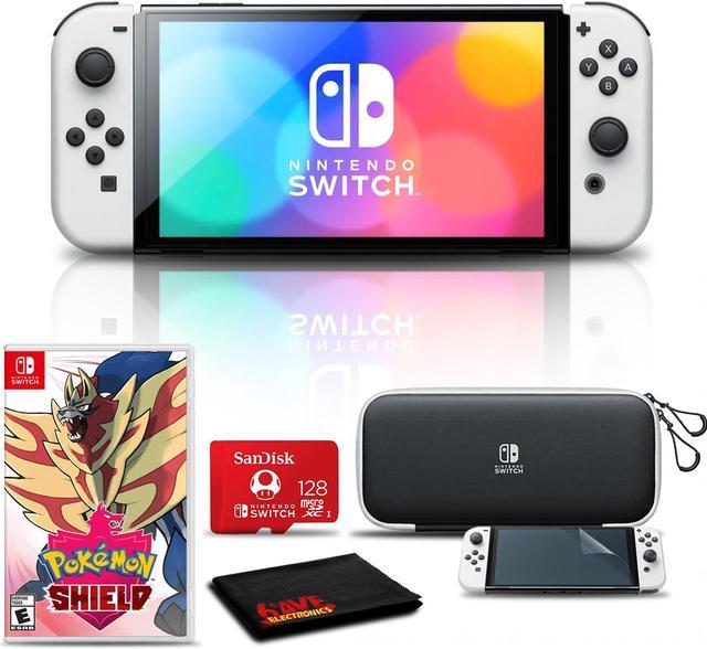 Nintendo Switch OLED White with Pokemon Shield, 128GB Card, and