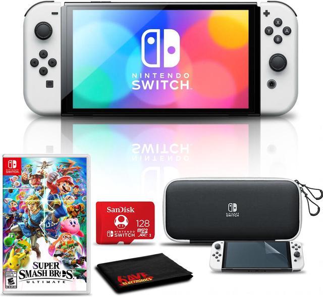 Nintendo Switch OLED White with Super Smash Bros, 128GB Card, and More 