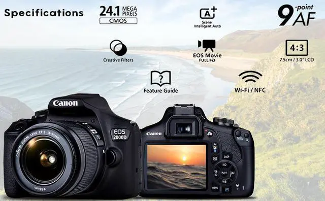 Alt view image 3 of 4 - Canon EOS 2000D / Rebel T7 DSLR Camera With 18-55mm Lens +  Sandisk Extreme Pro 64GB Card + Creative Filters + EOS Camera Bag + 6AVE Cleaning Set, + More (International Model)