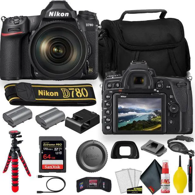 Main image of Nikon D780 24.5 MP Full Frame DSLR Camera (1618) - Accessory Bundle -  With Sandisk Extreme Pro 64GB Card + Additional ENEL15 Battery + Nikon Case + Cleaning Set + More (Renewed)