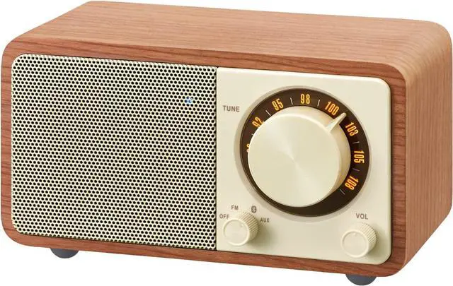 Alt view image 2 of 7 - Sangean WR-7WL Wood Cabinet Mini Bluetooth Speaker with FM Tuner and Aux-in Walnut/Wood