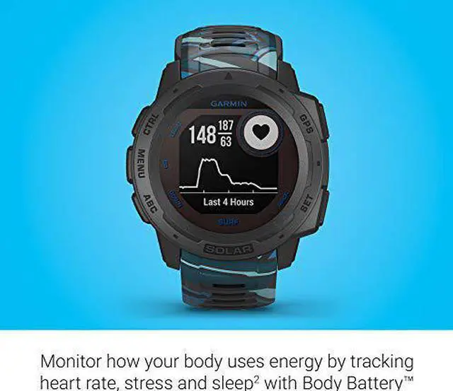 Alt view image 8 of 10 - Garmin Instinct Solar Surf, Solar-Powered Rugged GPS Smartwatch  -Pipeline-  (010-02293-17)