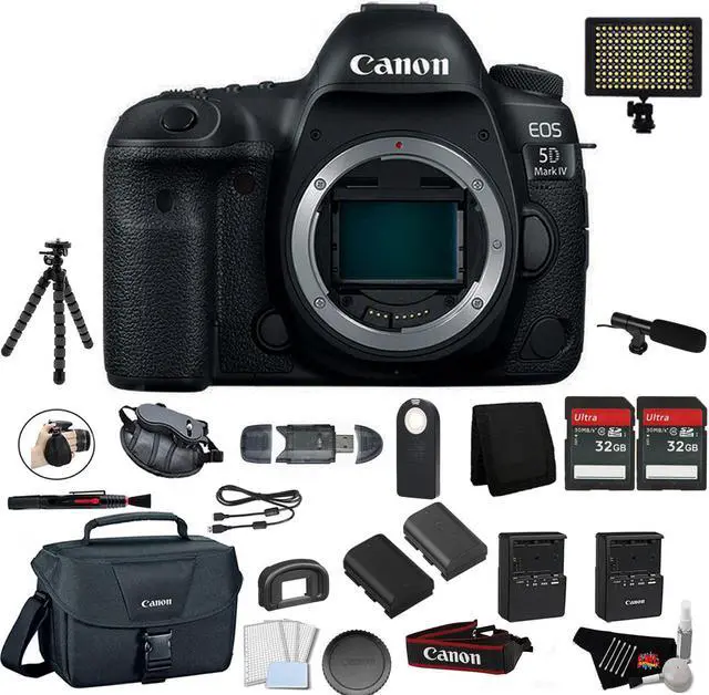 Main image of Canon EOS 5D Mark IV Full Frame Digital SLR Camera Body - Bundle with Microphone + Screen Protectors + LED Light + 2X 32