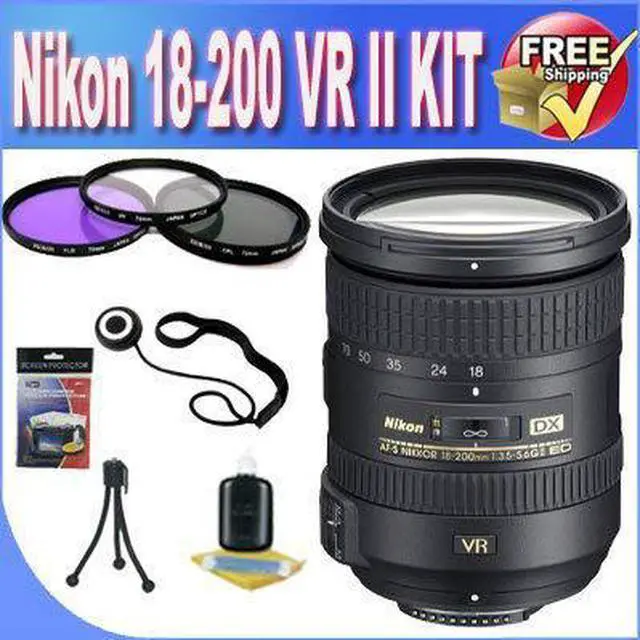 Main image of Nikon 18-200mm f/3.5-5.6G AF-S ED VR II Nikkor Telephoto Zoom Lens for Nikon DX-Format Digital SLR Camera (White Box) Accessory Saver 7PC Bundle