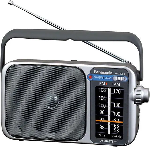Alt view image 2 of 4 - Panasonic Portable AM/FM Radio Silver + AA Batteries + Wired Headphones + Cloth Bundle