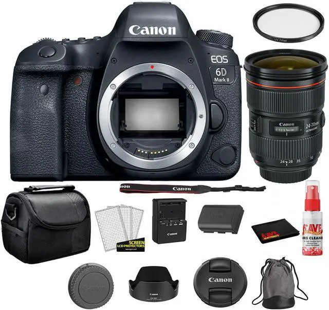 Main image of Canon EOS 6D Mark II 26.2MP Full Frame Digital SLR Camera (Body) 1897C002 Bundle Kit with Canon EF 24-70mm f/2.8L II USM Lens + More