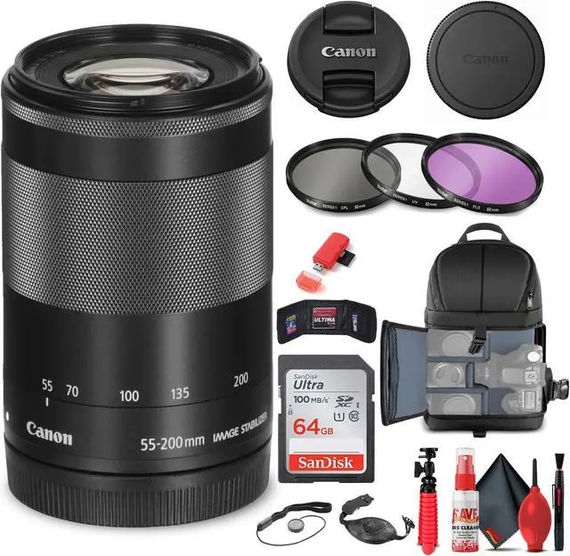 Main image of Canon EF-M 55-200mm f/4.5-6.3 IS STM Lens (Black) (9517B002) + Filter Kit + More