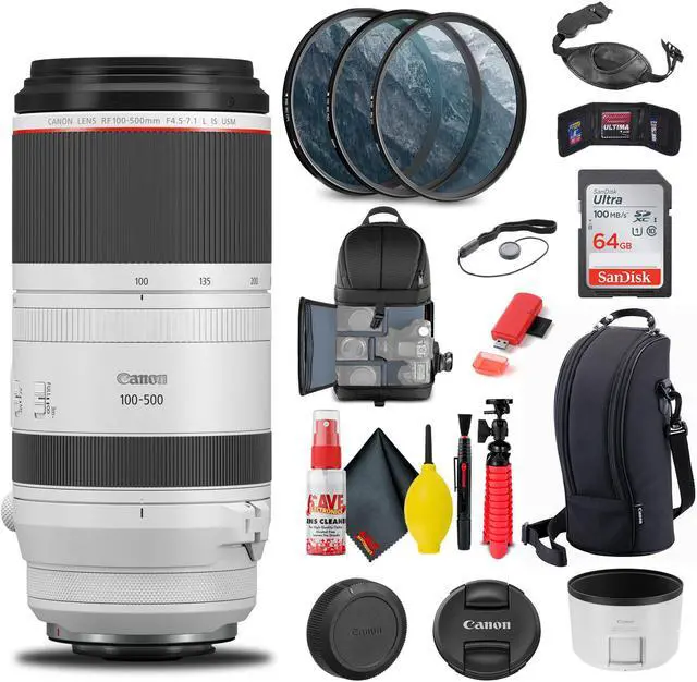 Main image of Canon RF 100-500mm f/4.5-7.1L IS USM Lens (4112C002) + Filter Kit + More