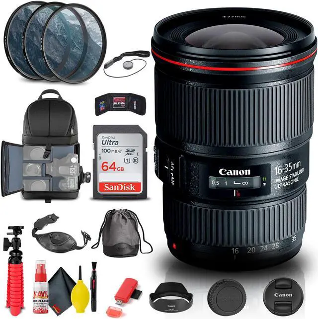 Main image of Canon EF 16-35mm f/4L IS USM Lens (9518B002) + Filter + BackPack + 64GB + More
