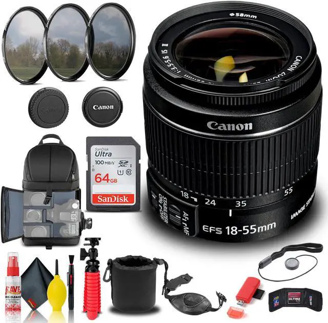 Main image of Canon EF-S 18-55mm f/3.5-5.6 IS II Lens (2042B002) + Filter + BackPack + More