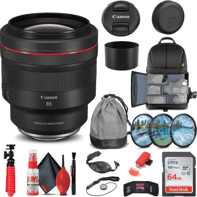 Main image of Canon RF 85mm f/1.2L USM DS Lens (3450C002) + Filter Kit + BackPack + More