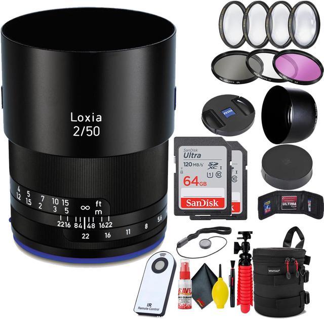 Zeiss Loxia Planar T* 50mm f/2 Lens for Sony E Mount + (2)64GB SD Card  Bundle