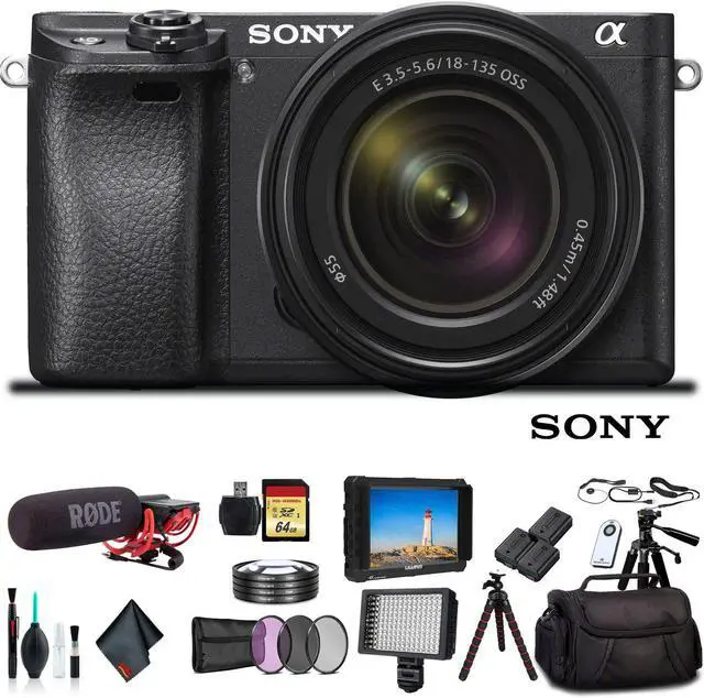 Main image of Sony Alpha a6500 Mirrorless Camera with 16-50mm Lens ILCE6500KIT With Soft Bag, Lens Filters, 2x Batteries, Rode Mic, LED Light, External Monitor, 2x 64GB Memory Card, Plus Essential Accessories