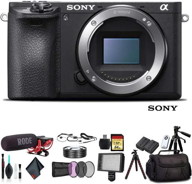 Main image of Sony Alpha a6500 Mirrorless Camera ILCE6500/B With Soft Bag, Tripod, Additional Battery, Rode Mic, LED Light, 64GB Memory Card, Sling Soft Bag, Card Reader , Plus Essential Accessories
