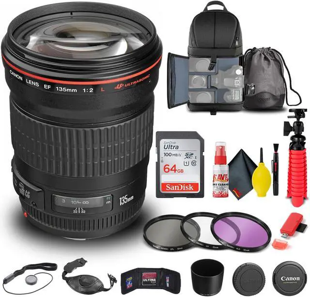 Main image of Canon EF 135mm f/2L USM Lens (2520A004) + Filter + BackPack + 64GB Card + More