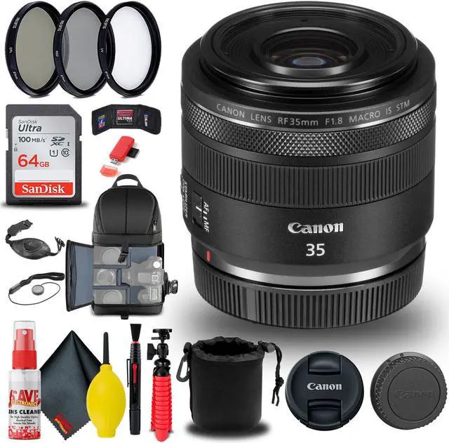 Main image of Canon RF 35mm f/1.8 IS Macro STM Lens (2973C002) + Filter Kit + BackPack + More