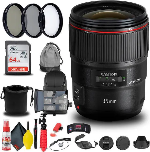 Main image of Canon EF 35mm f/1.4L II USM Lens + Filter + BackPack + 64GB Card + More