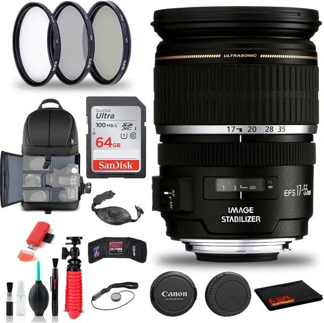 Main image of Canon EF-S 17-55mm f/2.8 IS USM Lens (1242B002) + Filter Kit + BackPack + More