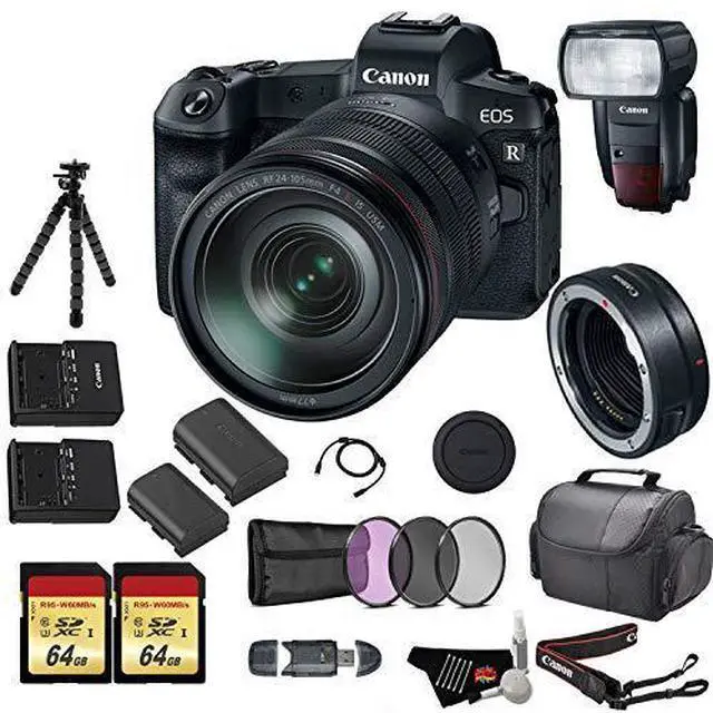 Main image of Canon EOS R Mirrorless Digital Camera w/ 24-105mm Lens & Mount Adapter EF-EOS R Kit (Int'l Model) Bundle w/ Canon Speedlite 600EX II-RT + 2 x 64GB Memory Card & more