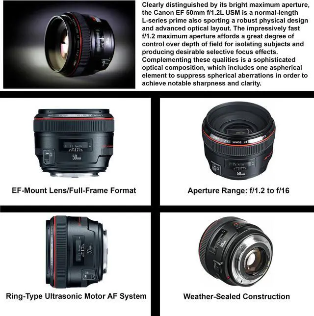 Alt view image 2 of 4 - Canon EF 50mm f/1.2L USM Lens  (1257B002) Includes: DSLR Sling Backpack, 9PC Filter Kit, Sandisk 32GB SD + More