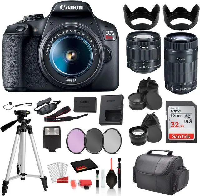 Main image of Canon EOS Rebel T7 Digital SLR Camera with 18-55mm Lens and EF-S 55-250mm   SanDisk 32gb SD + 3PC Filter  + MORE