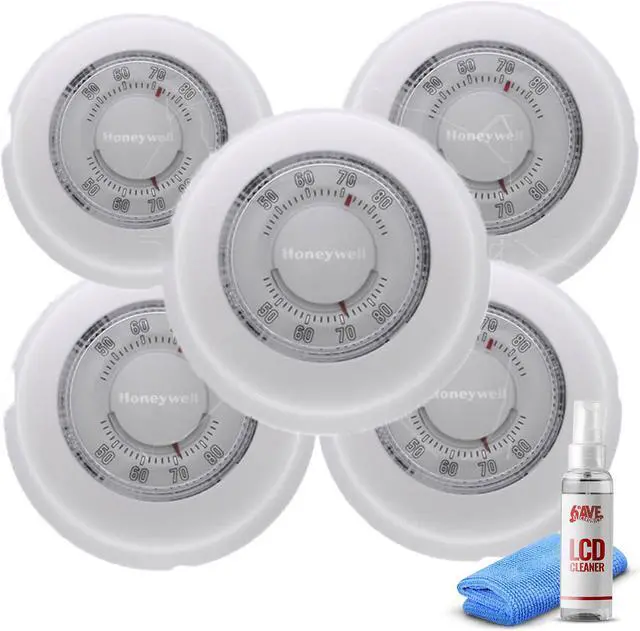Main image of 5-Pack Honeywell T87K1007 Heat Only Thermostat, 1 Pack -White + LCD Cleaner