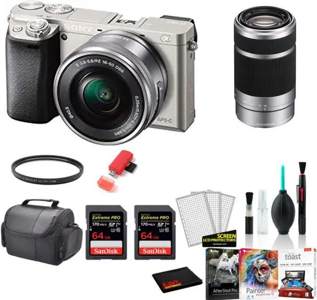 Main image of Sony Alpha a6000 Mirrorless Digital Camera with 16-50mm + 55-210mm Lenses with 2x 64GB Memory Card  -International Model