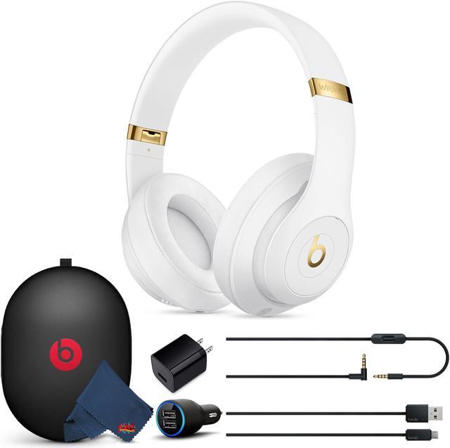 Beats Studio3 Wireless Over-Ear Noise Cancelling Bluetooth Headphones  (White) with Extra USB Charging Adapters and 6Ave Cleaning Cloth