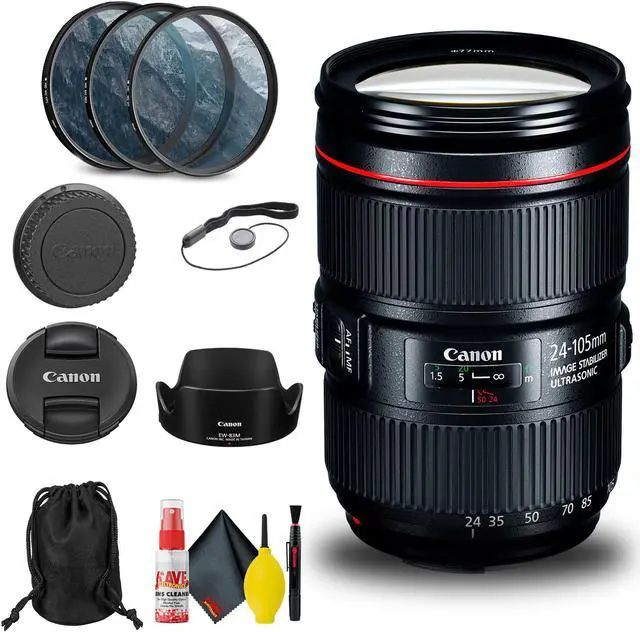 Main image of Canon EF 24-105mm f/4L IS II USM Lens (1380C002) + Filter + Cap Keeper Base Bundle