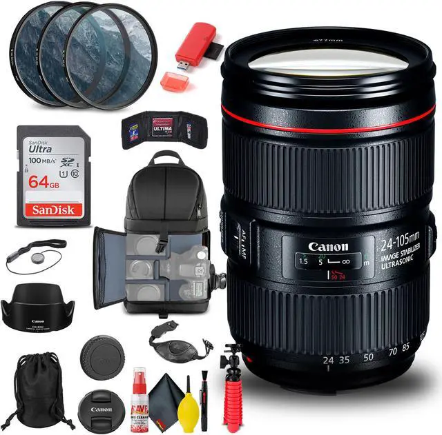 Main image of Canon EF 24-105mm f/4L IS II USM Lens (1380C002) + Filter Kit + BackPack + More
