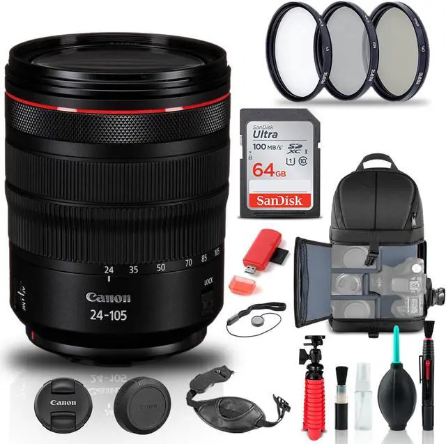 Main image of Canon RF 24-105mm f/4L IS USM Lens (2963C002) + Filter + BackPack + 64G + More