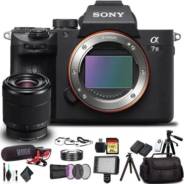 Main image of Sony Alpha a7 III Mirrorless Camera with 28-70mm Lens ILCE7M3K/B With Soft Bag, Additional Battery, Rode Mic, LED Light, 64GB Memory Card, Sling Soft Bag, Card Reader , Plus Essential Accessories