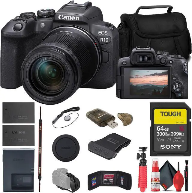 Main image of Canon EOS R10 Mirrorless Camera W/ 18-150mm Lens + 64GB Card + Bag + More