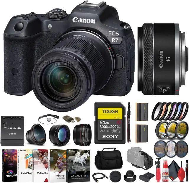 Main image of Canon EOS R7 Mirrorless Camera W/ 18-150mm Lens + Canon 16mm Lens + 64GB + More
