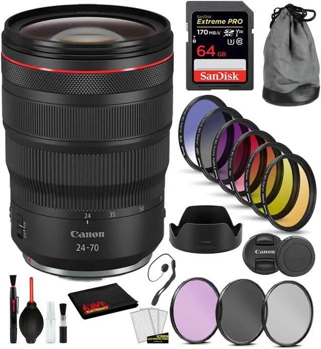 Main image of Canon RF 24-70mm f/2.8L IS USM Lens (3680C002) with Bundle  Includes: 9PC Filter Kit, Sandisk Extreme Pro 64gb + More