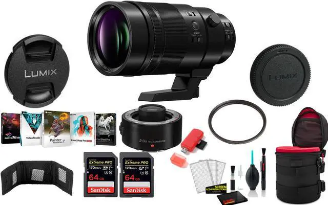Main image of Panasonic Leica DG Elmarit 200mm f/2.8 POWER O.I.S. Lens with 2x 64 Memory Cards and More