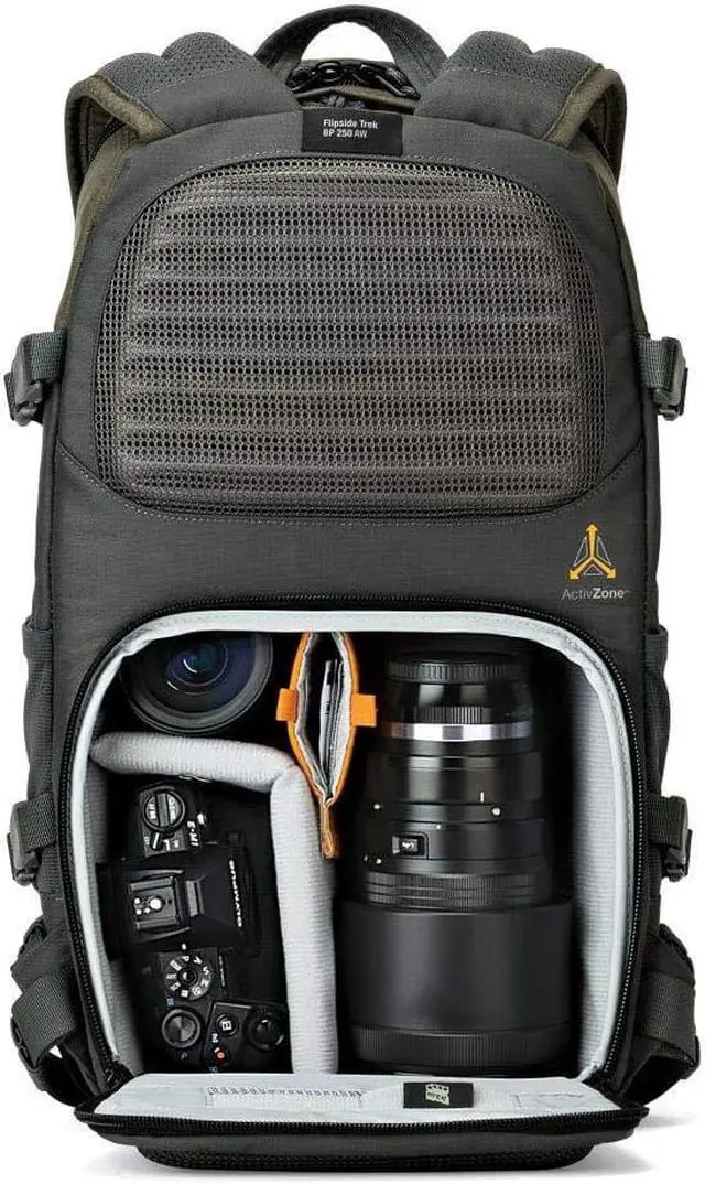 Alt view image 12 of 12 - Lowepro Flipside Trek BP 250 AW Backpack for DSLR & 1-2 Lenses, Gray/Dark Green