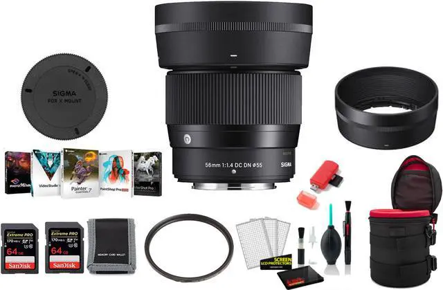 Main image of Sigma 56mm f/1.4 DC DN Contemporary Lens for FUJIFILM X - with 2X 64GB Memory Card, Editing Software and More