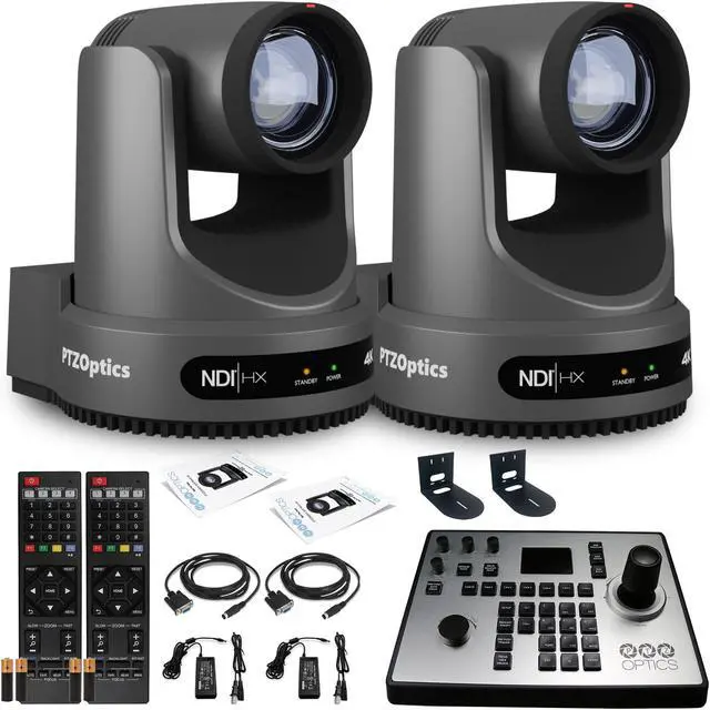 Main image of 2 x PTZOptics Move 4K PTZ Camera with 20x Zoom (Gray) (PT20X-4K-GY-G3) + PT-JOY-G4 Controller + 2 x Wall Mount