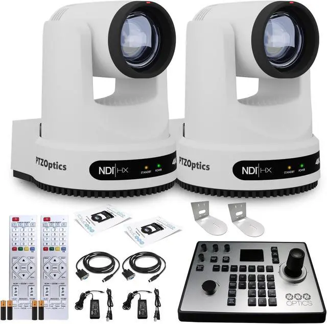 Main image of 2 x PTZOptics Move 4K PTZ Camera with 20x Zoom (White) (PT20X-4K-WH-G3) + PT-JOY-G4 Controller + 2 x Wall Mount