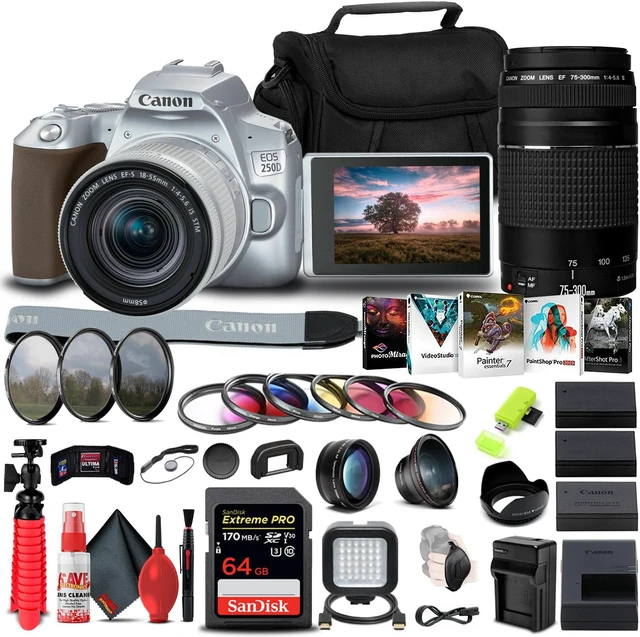 Main image of Canon EOS 250D / Rebel SL3 DSLR Camera with 18-55mm Lens (Silver) Advanced Bundle