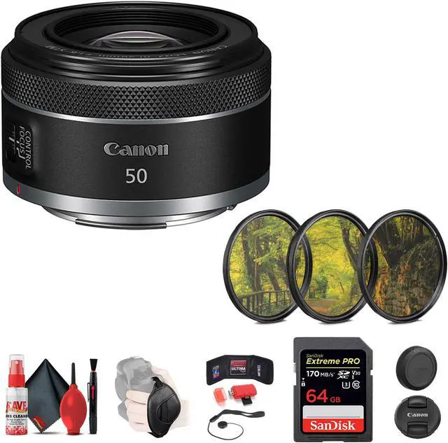 Main image of Canon RF 50mm f/1.8 STM Lens + 64GB SD Card + 3-Piece Filter Kit + More